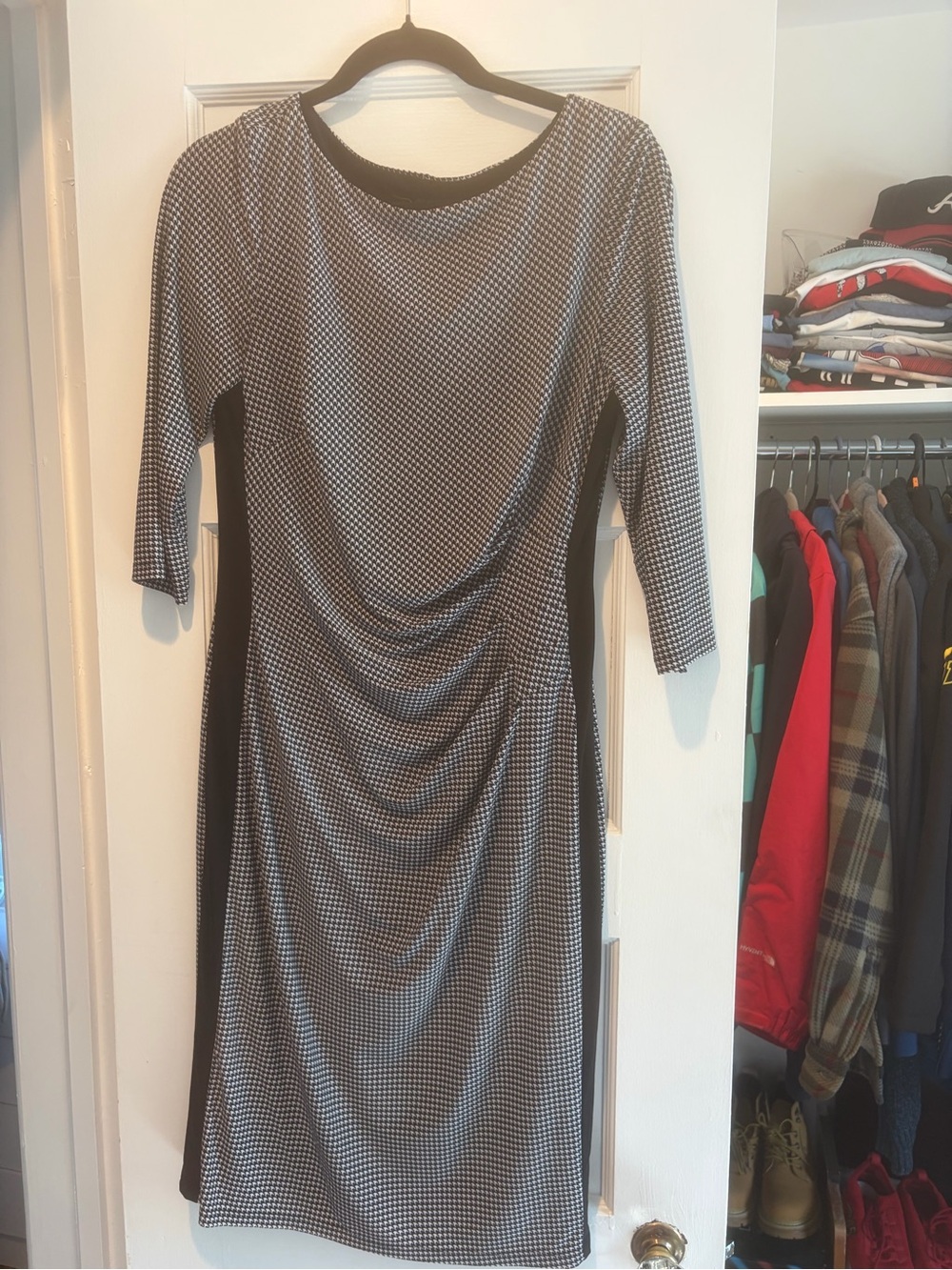 Ralph Lauren Black and White Houndstooth Long Sleeve Sheath Dress